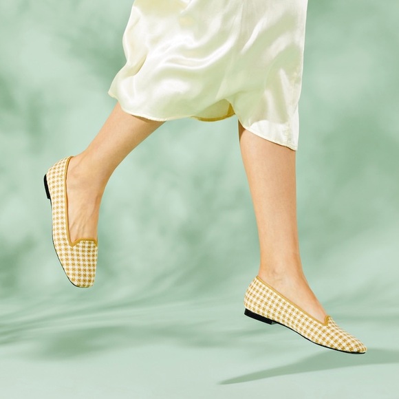 Vivaia Sylvia Yellow Square Toe Gingham Plaid Flats Loafers 38.5 - Picture 1 of 12